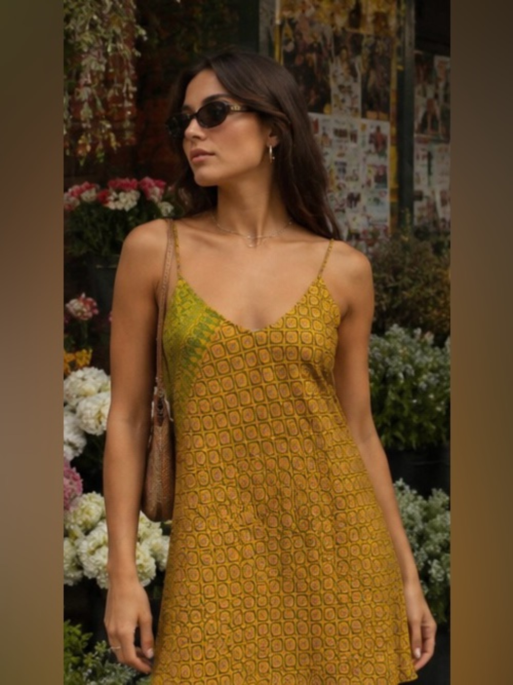 One of a kind made with vintage saris. Yellow Spaghetti-Strap Slip Cami